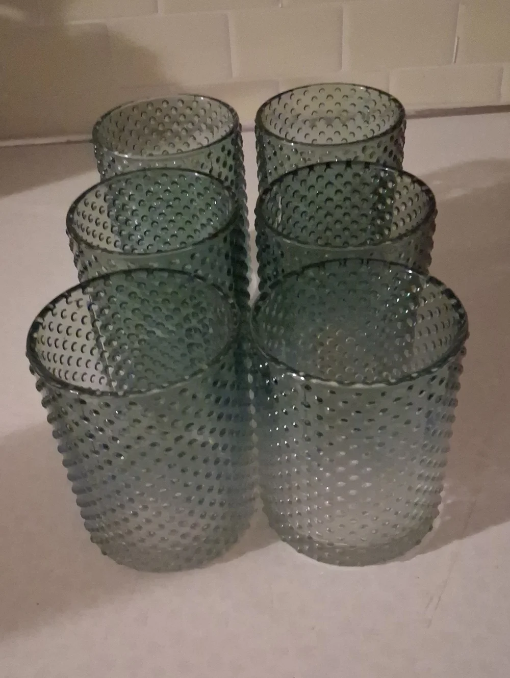 Set of 6 Textured Green Glass Tumblers - Home Accents